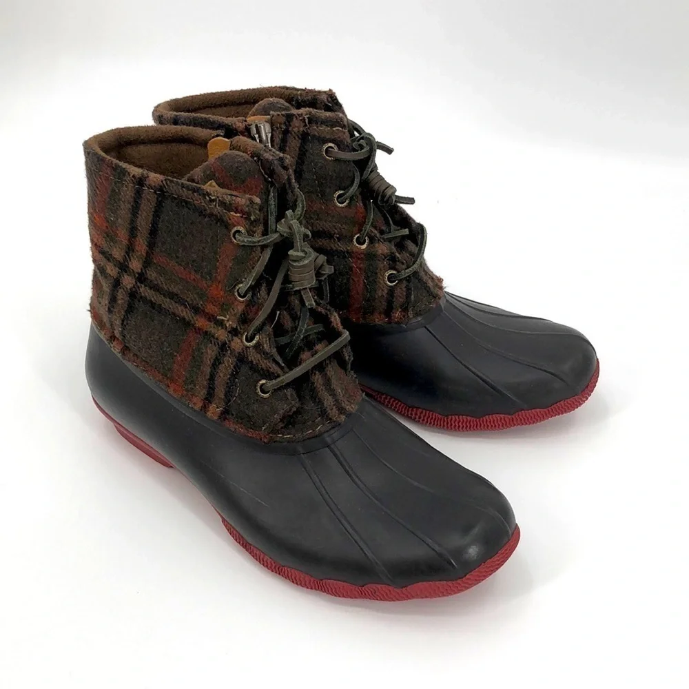 Sperry Wool Plaid Tartan Salt Water Duck Boots Size 8M STS95922 Zipper, Laces